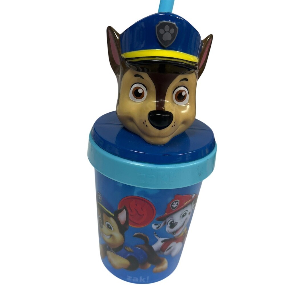 Zak Designs PAW Patrol Chase Straw Tumbler Cup Blue 13 oz 3D Topper Lid